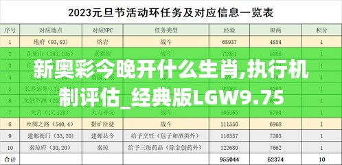 新奥彩今晚开什么生肖,执行机制评估_经典版LGW9.75