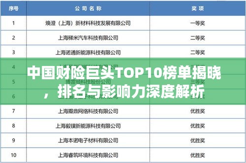 中国财险巨头TOP10榜单揭晓，排名与影响力深度解析