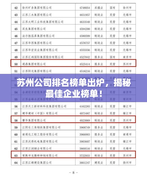 苏州公司排名榜单出炉，揭秘最佳企业榜单！